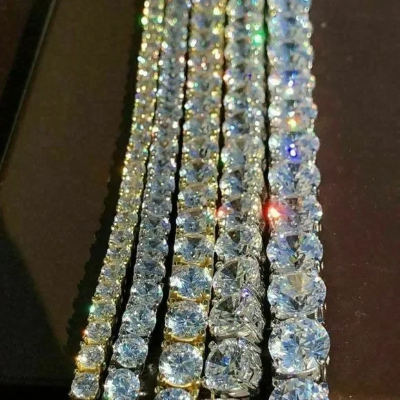 Solid 925 Sterling Silver Yellow Gold Tennis Chain